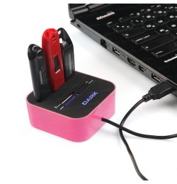 Dark UCR202 USB MicroSD/SD/MMC/M2/MS PRO DUO Kart Okuyuculu USB Çoklayıcı (Pembe)