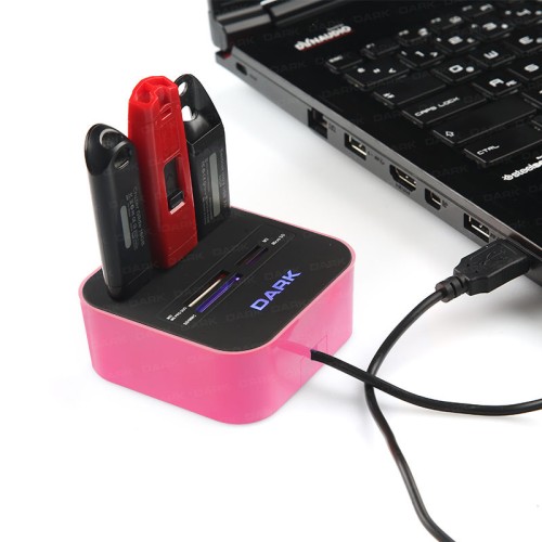 Dark UCR202 USB MicroSD/SD/MMC/M2/MS PRO DUO Kart Okuyuculu USB Çoklayıcı (Pembe)